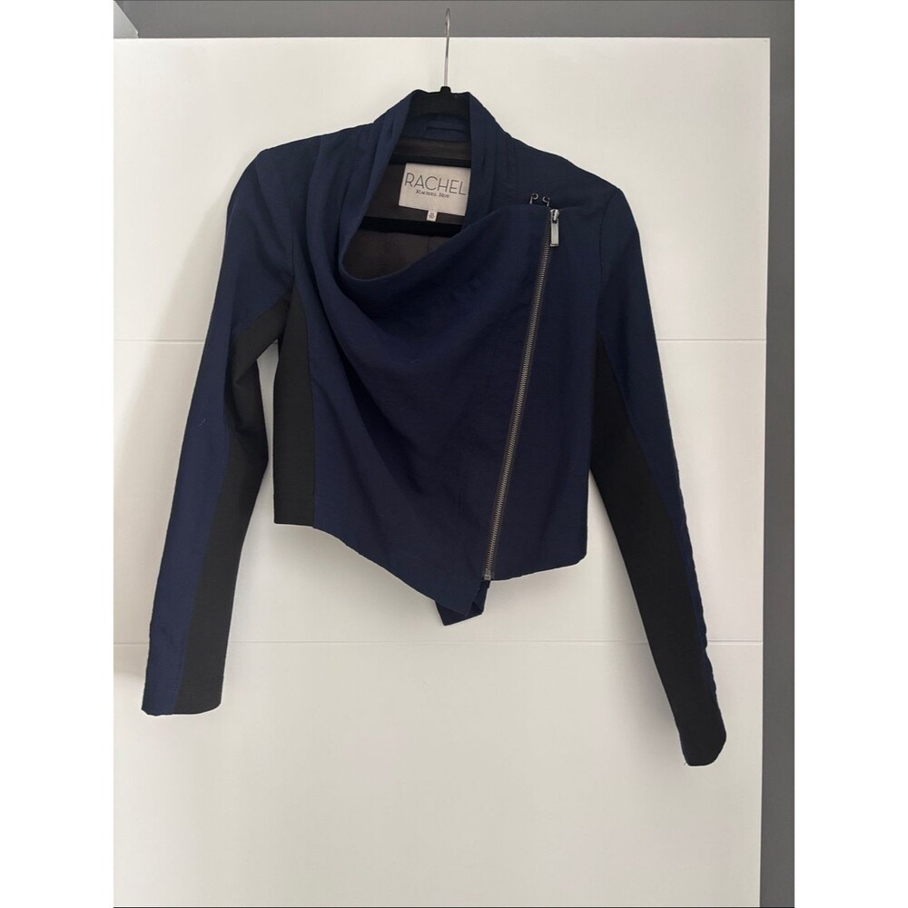 RACHEL Rachel Roy Navy Draped Asymmetrical Zip Blazer